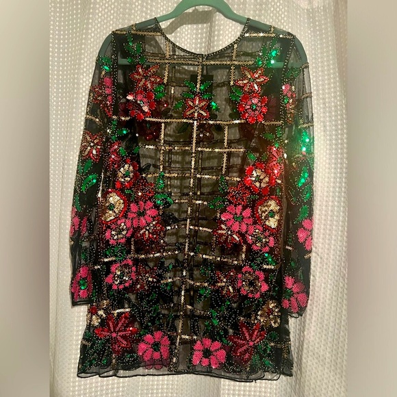 Holiday Event Full Multi Color Sequin Mini Dress, Tunic, Special Occasion Lux - Picture 2 of 7